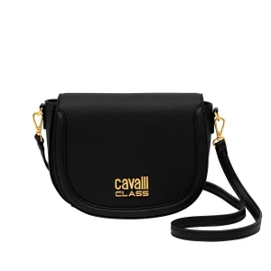 CAVALLI CLASS TORINO BLACK MEDIUM CROCO SADDLE CROSSBODY BAG
