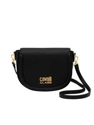 CAVALLI CLASS TORINO BLACK MEDIUM CROCO SADDLE CROSSBODY BAG